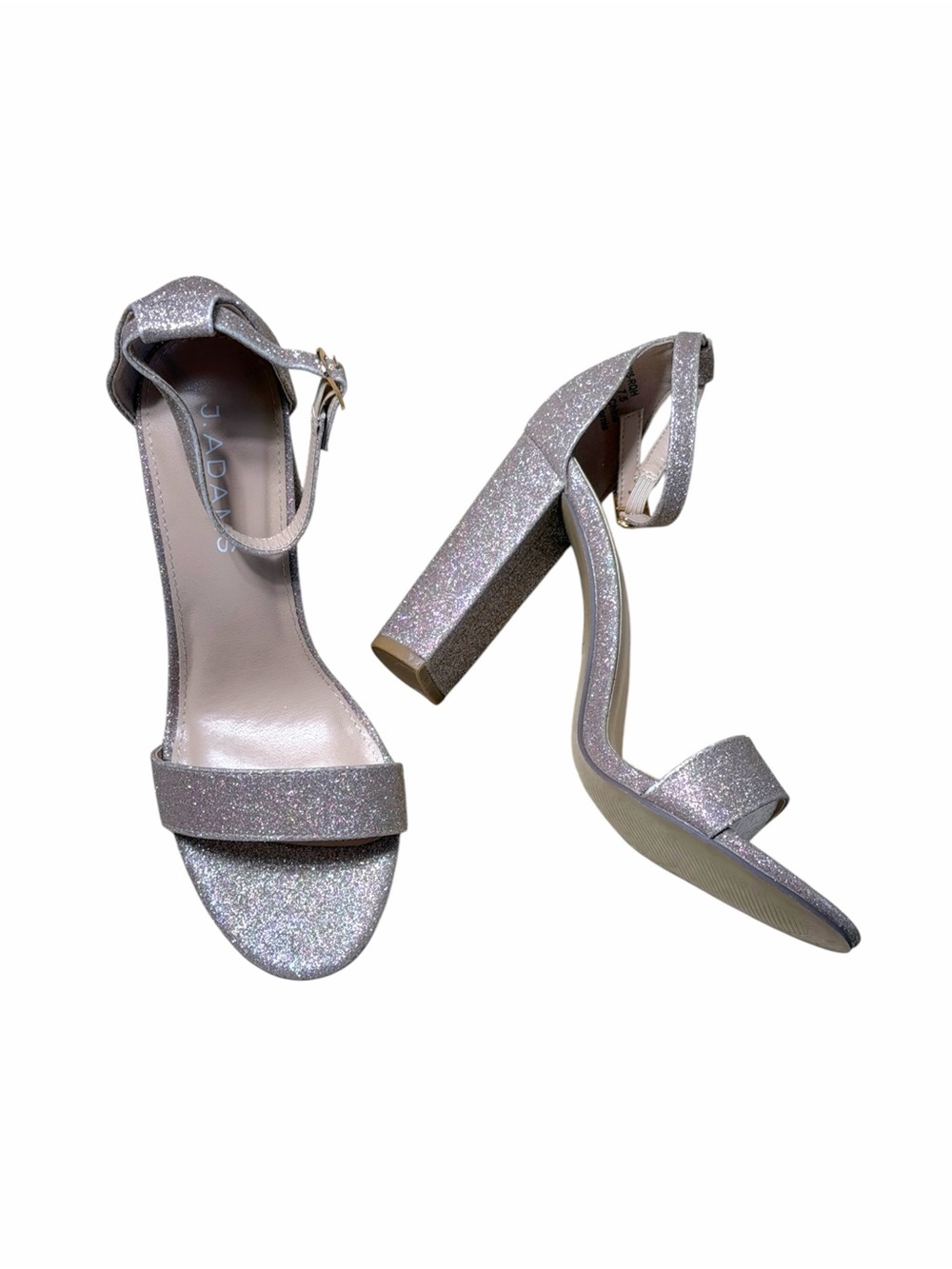 J. Adams Shirley Fine Champagne Glitter Block Heels Womens 7.5